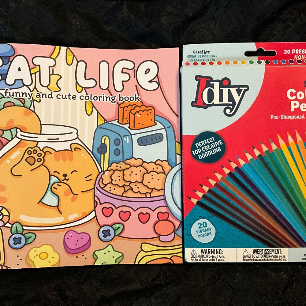 Cat Life Coloring Book + 20 Colored Pencils – Cat Lover Gift Set